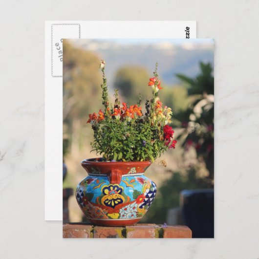 Kleurrijke aardewerk met bloemen [stille levensduu briefkaart (Voorkant / Achterkant)