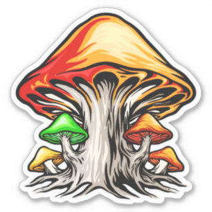 Kleurrijke aardse psychedelische paddestoel kunst sticker