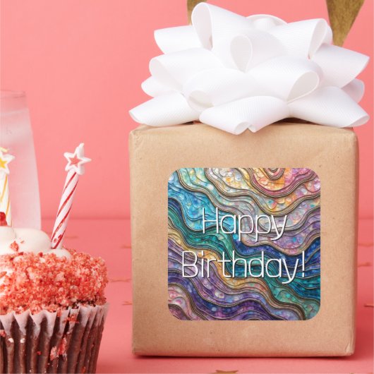 Kleurrijke Abalone Rippled Waves Vierkante Sticker (Feest)