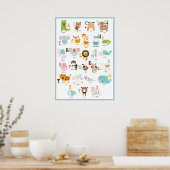 Kleurrijke ABC's | Turquoise Lijst Animal Alphabet Poster (Keuken)