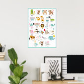 Kleurrijke ABC's | Turquoise Lijst Animal Alphabet Poster (Thuiskantoor)
