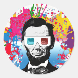 Kleurrijke Abraham Lincoln 3D-bril verfspatten Ronde Sticker