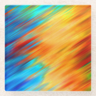 Kleurrijke Abstract Blauw Oranje Vlam Glazen Onderzetter