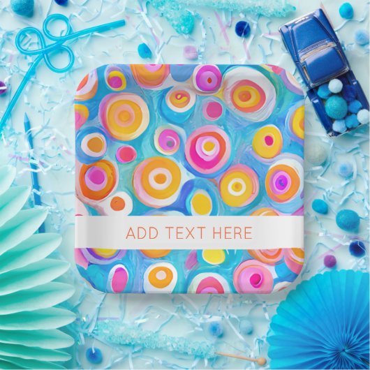 Kleurrijke Abstract Circles Art Artist EIGEN TEKST Papieren Bordje (Feest)