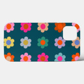 Kleurrijke Abstract Flowers Navy Blue Retro Floral Case-Mate iPhone Case (Achterkant (horizontaal))