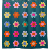 Kleurrijke Abstract Flowers Navy Blue Retro Floral Douchegordijn (Voorkant)