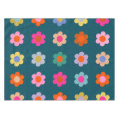 Kleurrijke Abstract Flowers Navy Blue Retro Floral Tafelkleed (Voorkant (Horizontaal))