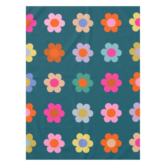 Kleurrijke Abstract Flowers Navy Blue Retro Floral Tafelkleed (Voorkant)