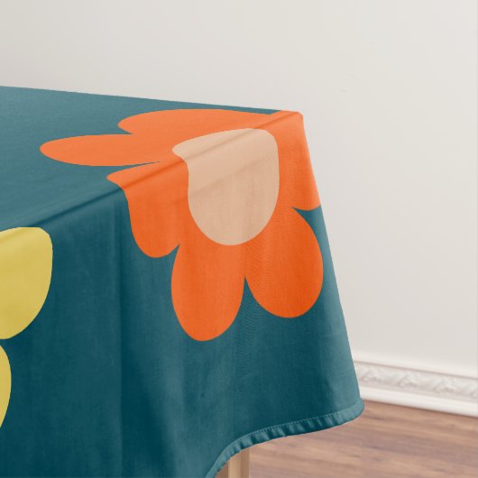 Kleurrijke Abstract Flowers Navy Blue Retro Floral Tafelkleed (Voorbeeld)