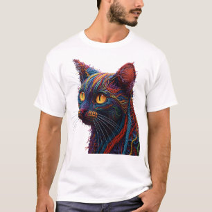 Kleurrijke Abstract Gebreide Textuur Kat T-shirt