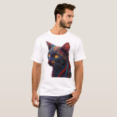 Kleurrijke Abstract Gebreide Textuur Kat T-shirt (Voorkant volledig)