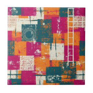 Kleurrijke Abstract Geometrische - Grunge Kwast Te Tegeltje