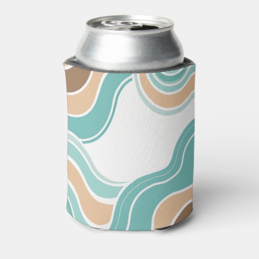 Kleurrijke abstract golvend blauw sinaasappel brui blikjeskoeler (Blikje Achterkant)