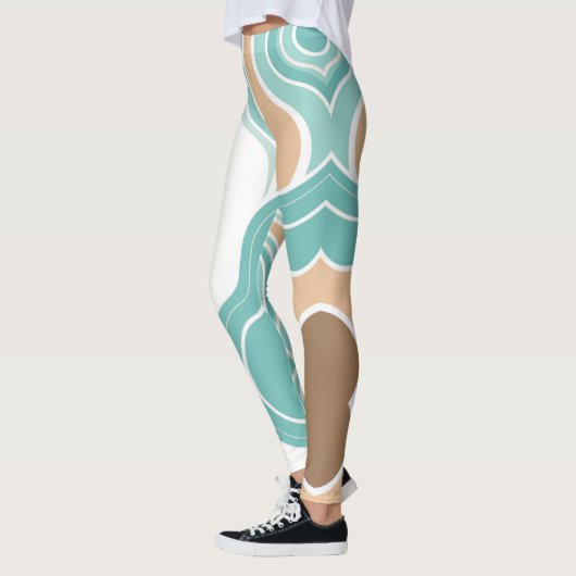 Kleurrijke abstract golvend blauw sinaasappel brui leggings (Links)