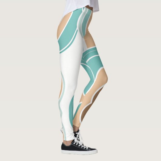 Kleurrijke abstract golvend blauw sinaasappel brui leggings (Rechts)