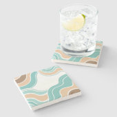 Kleurrijke abstract golvend blauw sinaasappel brui stenen onderzetter (Zijkant)