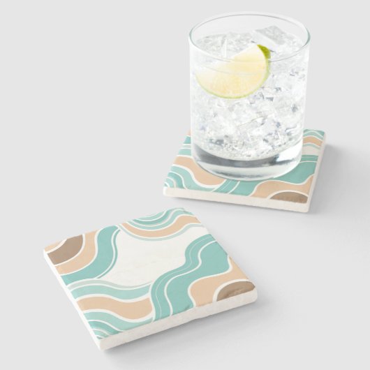 Kleurrijke abstract golvend blauw sinaasappel brui stenen onderzetter (Zijkant)