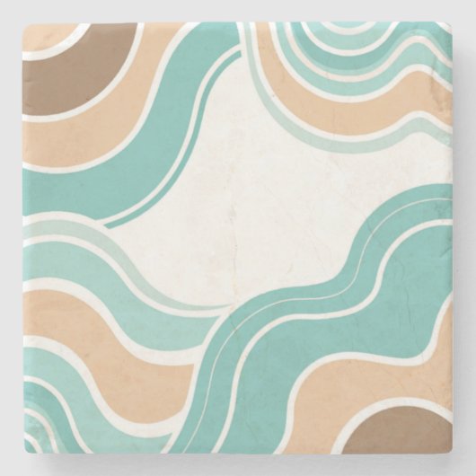 Kleurrijke abstract golvend blauw sinaasappel brui stenen onderzetter (Voorkant)