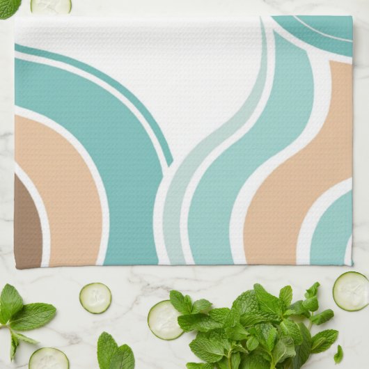 Kleurrijke abstract golvend blauw sinaasappel brui theedoek (Gevouwen)