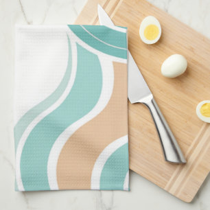 Kleurrijke abstract golvend blauw sinaasappel brui theedoek