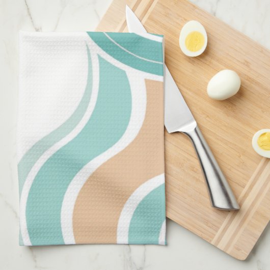 Kleurrijke abstract golvend blauw sinaasappel brui theedoek (Quarter Fold)