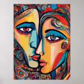 Kleurrijke Abstract Man Vrouw Cool Face Poster (Voorkant)