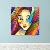 Kleurrijke Abstract  Meisje Artsy Canvas Afdruk (Insitu (Houten vloer))