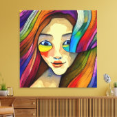 Kleurrijke Abstract  Meisje Artsy Canvas Afdruk (Insitu (Woonkamer))