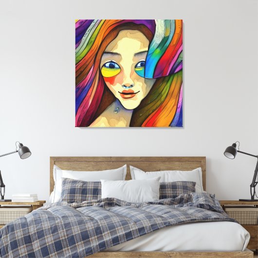 Kleurrijke Abstract  Meisje Artsy Canvas Afdruk (Insitu (Slaapkamer))