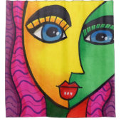 Kleurrijke Abstract Meisje Gezicht Douchegordijn (Voorkant)