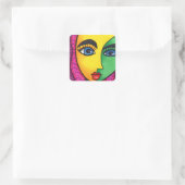 Kleurrijke Abstract Meisje Gezicht Vierkante Sticker (Tas)