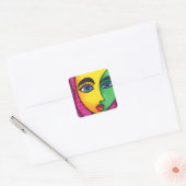 Kleurrijke Abstract Meisje Gezicht Vierkante Sticker (Envelop)