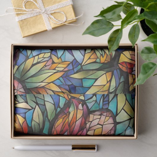 Kleurrijke Abstract Mozaïek Bloem en Bladeren Tissuepapier (Geschenk)