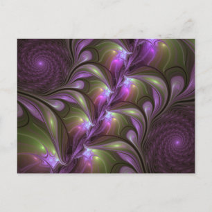 Kleurrijke Abstract Paarse Khaki Fractale Kunst Briefkaart