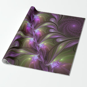 Kleurrijke Abstract Paarse Khaki Fractale Kunst Cadeaupapier