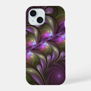 Kleurrijke Abstract Paarse Khaki Fractale Kunst iPhone 15 Case