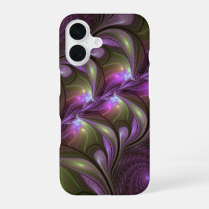 Kleurrijke Abstract Paarse Khaki Fractale Kunst iPhone 16 Hoesje