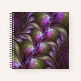 Kleurrijke Abstract Paarse Khaki Fractale Kunst Notitieboek