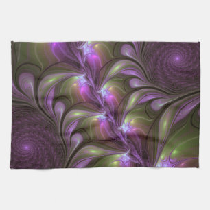 Kleurrijke Abstract Paarse Khaki Fractale Kunst Theedoek