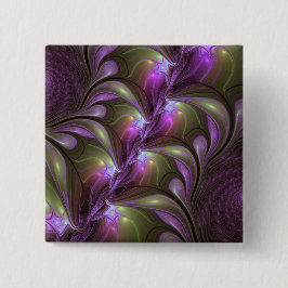 Kleurrijke Abstract Paarse Khaki Fractale Kunst Vierkante Button 5,1 Cm