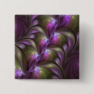 Kleurrijke Abstract Paarse Khaki Fractale Kunst Vierkante Button 5,1 Cm