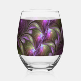 Kleurrijke Abstract Paarse Khaki Fractale Kunst Wijnglas Zonder Voet