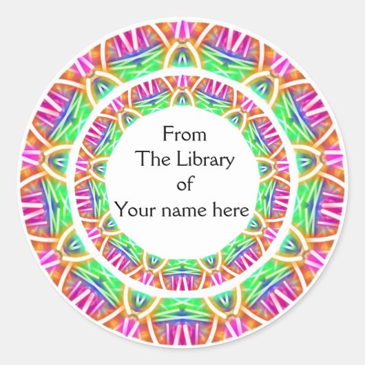 Kleurrijke Abstract Patroon Bibliotheek Boekplaten Ronde Sticker (Voorkant)
