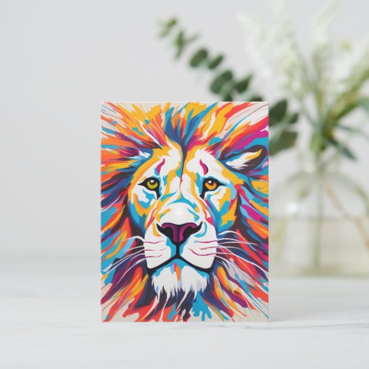 Kleurrijke abstract portret witte leeuw briefkaart (Staand voorkant)