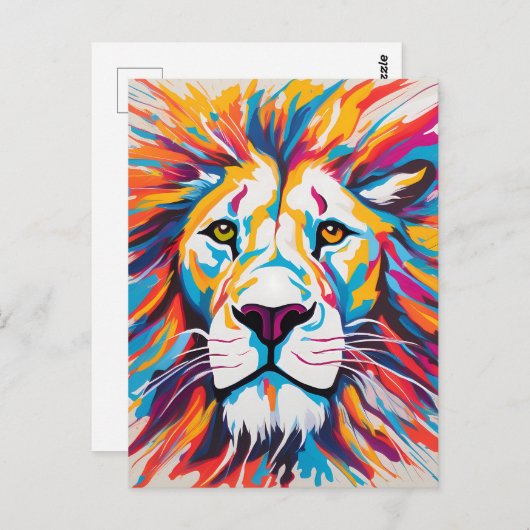 Kleurrijke abstract portret witte leeuw briefkaart (Voorkant / Achterkant)