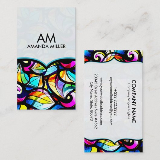Kleurrijke Abstract Swirls Glas in lood Sjabloon 2 Visitekaartje (Voorkant / Achterkant)