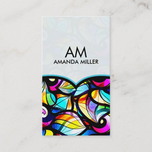 Kleurrijke Abstract Swirls Glas in lood Sjabloon 2 Visitekaartje (Voorkant)