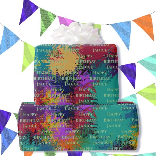 Kleurrijke Abstract Voeg Verjaardag of Pensioen Te Cadeaupapier