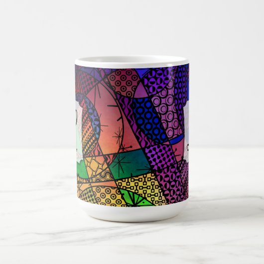 Kleurrijke Abstract w / Texturen, Patronen & Monog Koffiemok (Center)