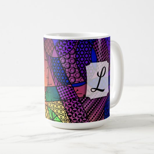 Kleurrijke Abstract w / Texturen, Patronen & Monog Koffiemok (Voorkant rechts)